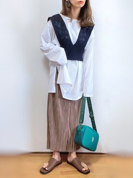 「ap retro（アプレトロ）の刺繍デザインニットビスチェベスト【ZOZO限定アイテム】（ベスト）」を使った、kuuuuraさん（レディース・158cm）の春コーディネート