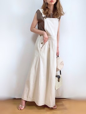 「sakishimatokyo（サキシマトーキョー）のアイテム（ジャンパースカート）」を使った、kuuuuraさん（レディース・158cm）の春コーディネート