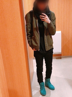 「スヌード」｜「アイテム（MA-1）」を使った、狛さん（メンズ・173cm）の冬コーディネート