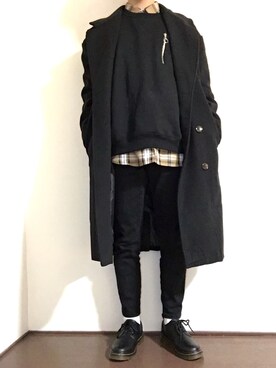「kutir（クティール）のアイテム（チェスターコート）」を使った、bun   さん（メンズ・167cm）の冬コーディネート