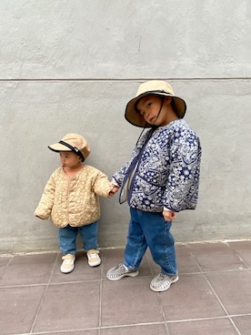 「THE NORTH FACE（ザノースフェイス）のTHE NORTH FACE Kids HIKE Hat キッズ ハイク ハット NNJ01820（ハット、ベージュ系）」を使った、どんどん(*☻-☻*)さん（キッズ）の春コーディネート