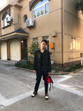 「COS（コス）のアイテム（ライダースジャケット）」を使った、茶挑kさん（メンズ・175cm）の秋コーディネート