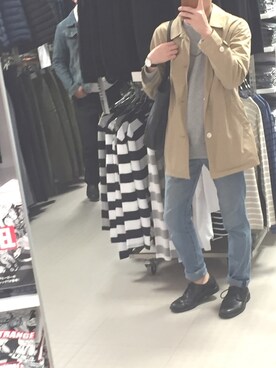 「Right-on（ライトオン）のアイテム（ステンカラーコート）」を使った、くりさん（メンズ・166cm）の春コーディネート