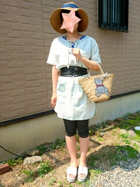 「Rodeo Crowns（ロデオクラウンズ）のアイテム（シャツワンピース）」を使った、いんげん。さん（レディース・160cm）の夏コーディネート