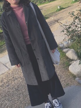 「GU（ジーユー）のアイテム（バッグ、ホワイト系）」を使った、きっちゃんさん（レディース・157cm）の冬コーディネート