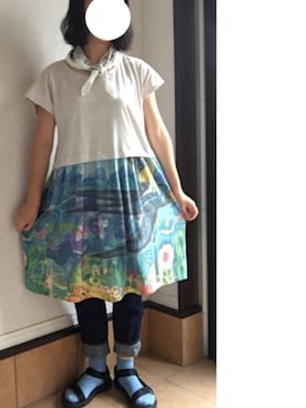 「Design Tshirts Store graniph（デザイン　ティーシャツ　ストア　グラニフ）のアイテム（ワンピース、ブルー系）」を使った、きっちゃんさん（レディース・157cm）の夏コーディネート