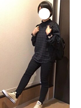 「14+（イチヨンプラス）の選べる多色展開シンプル定番春夏秋冬コットンベレー帽（ハンチング/ベレー帽、グレー系）」を使った、きっちゃんさん（レディース・157cm）の秋コーディネート