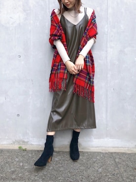 「レザーワンピース」｜「アイテム（ブーツ）」を使った、Shiiiさん（レディース・162cm）の冬コーディネート