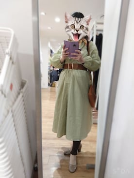 「ピスタチオ」｜「アイテム（シャツワンピース）」を使った、佐藤杏奈@猫の人さん（レディース・159cm）の春コーディネート