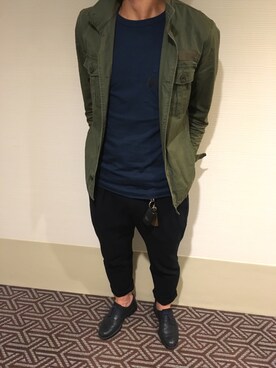 「ジャージーパンツ」｜「アイテム（ミリタリージャケット）」を使った、Hiroさん（メンズ・171cm）の秋コーディネート