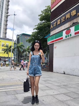 「MONKI（モンキ）のアイテム（オールインワン・サロペット）」を使った、miuさん（レディース・153cm）の夏コーディネート