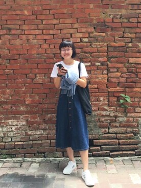 「5（ファイブ）のアイテム（スカート）」を使った、JanetZhongさん（レディース・153cm）の秋コーディネート