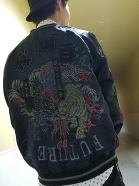 「DIESEL（ディーゼル）のアイテム（スカジャン）」を使った、たつやさん（メンズ・170cm）の冬コーディネート