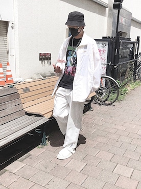 「バンドT」｜「アイテム（ナイロンジャケット）」を使った、ジンさん（メンズ・174cm）の夏コーディネート