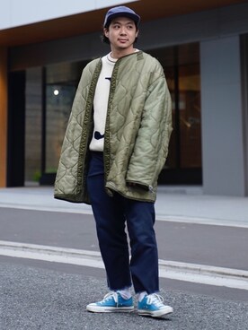 「ケーブルニット」｜「アイテム（ミリタリージャケット）」を使った、くりっとさん（メンズ・164cm）の冬コーディネート