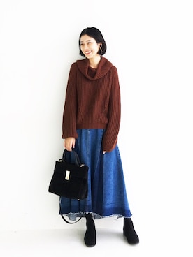 「haco!（ハコ）のアイテム（ブーツ）」を使った、MAKORIさん（レディース・159cm）の冬コーディネート