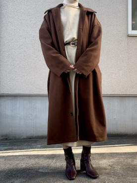 「アイテム（ステンカラーコート）」を使った、PePeさん（レディース・162cm・20代）の冬コーディネート