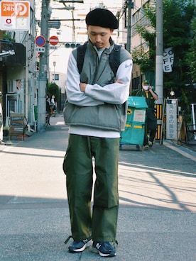 「FREAK'S STORE（フリークスストア）のアイテム（ハンチング/ベレー帽）」を使った、ヨーヘイさん（メンズ・185cm）の秋コーディネート
