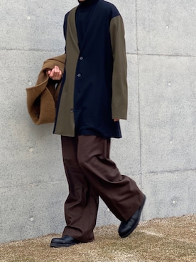 「Yohji Yamamoto（ヨウジヤマモト）のアイテム（カーディガン/ボレロ）」を使った、kenさん（メンズ・179cm）の冬コーディネート