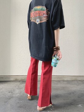 「LOWRYS FARM（ローリーズファーム）のウッドバングル　880326（バングル/リストバンド）」を使った、YUKINOさん（レディース・170cm）の夏コーディネート