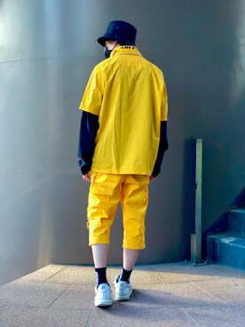 「アイテム（カーゴパンツ、イエロー系）」を使った、ふく。さん（メンズ・175cm）の春コーディネート
