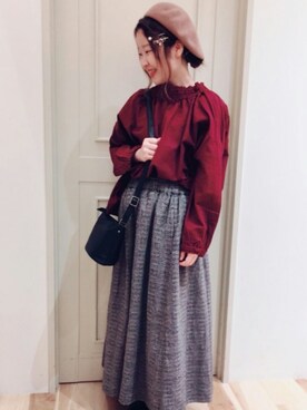 「秋色コーデ」｜「アイテム（ハンチング/ベレー帽）」を使った、S.mamaさん（レディース・151cm）の夏コーディネート