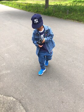 「子供服」｜「アイテム（デニムジャケット）」を使った、のふさん（メンズ・175cm）の夏コーディネート