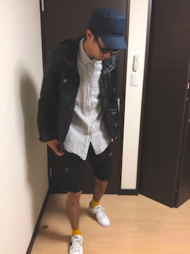 「DAISO（DAISO）のアイテム（帽子）」を使った、のふさん（メンズ・175cm）の夏コーディネート