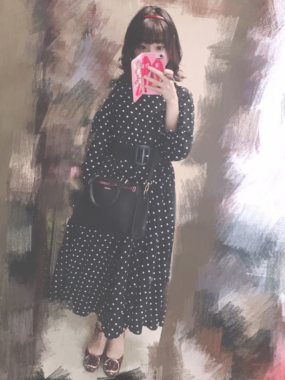 「レトロ」｜「GRLのアイテム（ワンピース、ブラック系）」を使った、こまりさん（レディース・153cm）の秋コーディネートの1枚目の写真