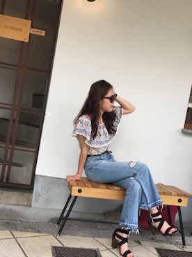「Hollister（ホリスター）のアイテム（その他トップス、その他）」を使った、moeさん（レディース）の夏コーディネート