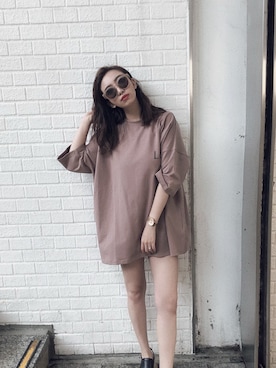 「アイテム（トップス、ブラウン系）」を使った、ENVYM_MAIさん（レディース・157cm）の夏コーディネート