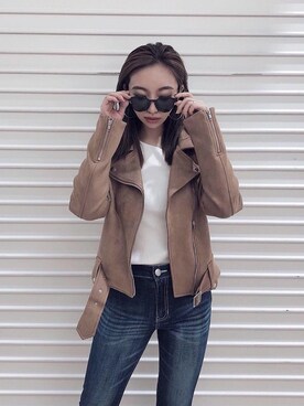 「ENVYM（アンビー）のアイテム（ライダースジャケット）」を使った、ENVYM_MAIさん（レディース・157cm）の秋コーディネート