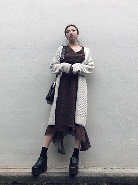 「アイテム（ワンピース/ドレス、グリーン系）」を使った、ENVYM_MAIさん（レディース・157cm）の秋コーディネート