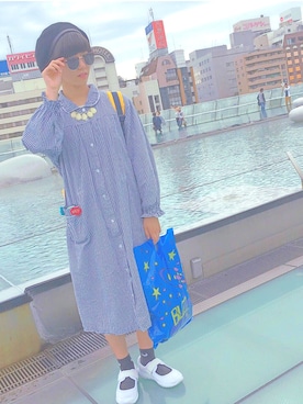 「古着女子」｜「アイテム（シャツワンピース）」を使った、ⰦマコトⰦさん（レディース・154cm）の夏コーディネート