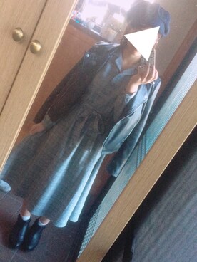 「チェックワンピース」｜「アイテム（ライダースジャケット）」を使った、yuidonさん（レディース・153cm）の秋コーディネート