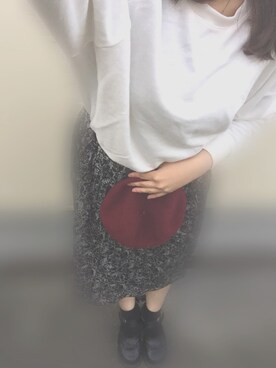 「。のアイテム（ハンチング/ベレー帽、レッド系）」を使った、。さん（レディース・158cm）の春コーディネート