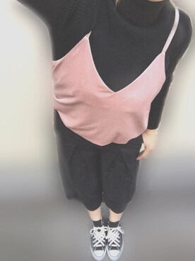「GU（ジーユー）のアイテム（キャミソール、ピンク系）」を使った、。さん（レディース・158cm）の春コーディネート