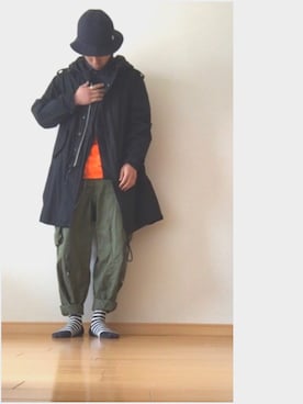 「HOUSTON（ヒューストン）のアイテム（モッズコート）」を使った、U-TAさん（メンズ・170cm）の春コーディネート
