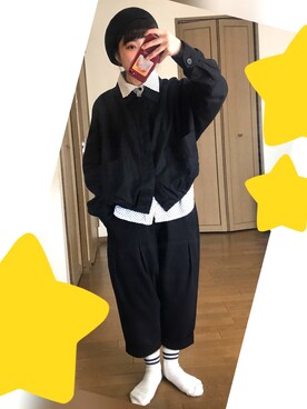 「RNA-N（アールエヌエーエヌ）のJ1841 綿麻BIGライトジャケット（ブルゾン、ブラック系）」を使った、さくたろさん（レディース）の春コーディネート