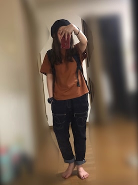 「RNA-N（アールエヌエーエヌ）のM0856 製品染めプレーティングTシャツ（Tシャツ/カットソー、イエロー系）」を使った、さくたろさん（レディース）の夏コーディネート