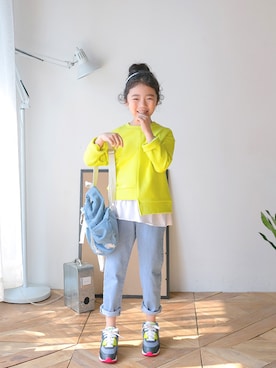 「アイテム（デニムパンツ）」を使った、ILOVEJさん（キッズ・120cm）の春コーディネート