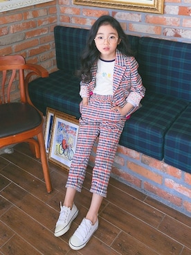 「アイテム（セットアップ）」を使った、ILOVEJさん（キッズ・120cm）の春コーディネート