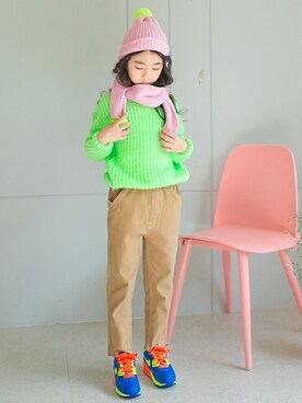 「アイテム（チノパンツ）」を使った、ILOVEJさん（キッズ・120cm）の秋コーディネート