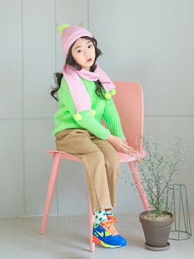 「アイテム（チノパンツ）」を使った、ILOVEJさん（キッズ・120cm）の冬コーディネート