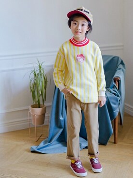 「アイテム（チノパンツ）」を使った、ILOVEJさん（キッズ・120cm）の冬コーディネート