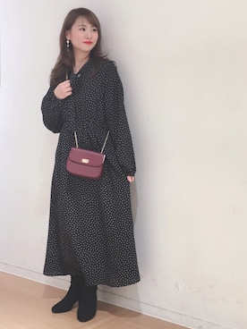 「2wayワンピース」｜「アイテム（ブーツ）」を使った、せりさん（レディース・154cm）の冬コーディネート
