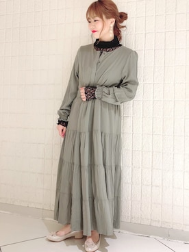 「earth music&ecology（アースミュージックアンドエコロジー）のシアーレース長袖インナー ＊（Tシャツ/カットソー）」を使った、せりさん（レディース・154cm）の春コーディネート