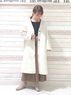 「レザースカート」｜「アイテム（ノーカラージャケット）」を使った、せりさん（レディース・154cm）の秋コーディネート