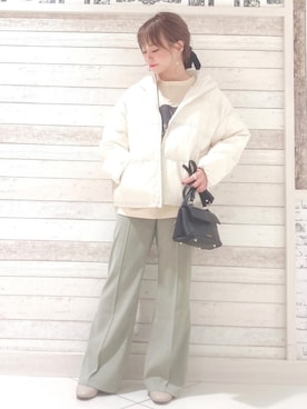 「earth music&ecology（アースミュージックアンドエコロジー）のパウダー綿ショートブルゾン　＊（ブルゾン）」を使った、せりさん（レディース・154cm）の秋コーディネート