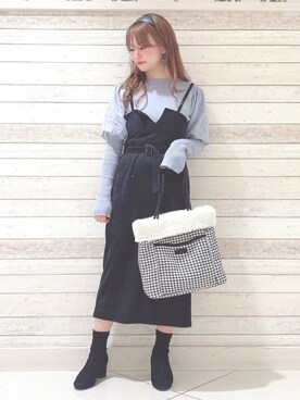 「袖ボリューム」｜「アイテム（オールインワン・サロペット）」を使った、せりさん（レディース・154cm）の冬コーディネート